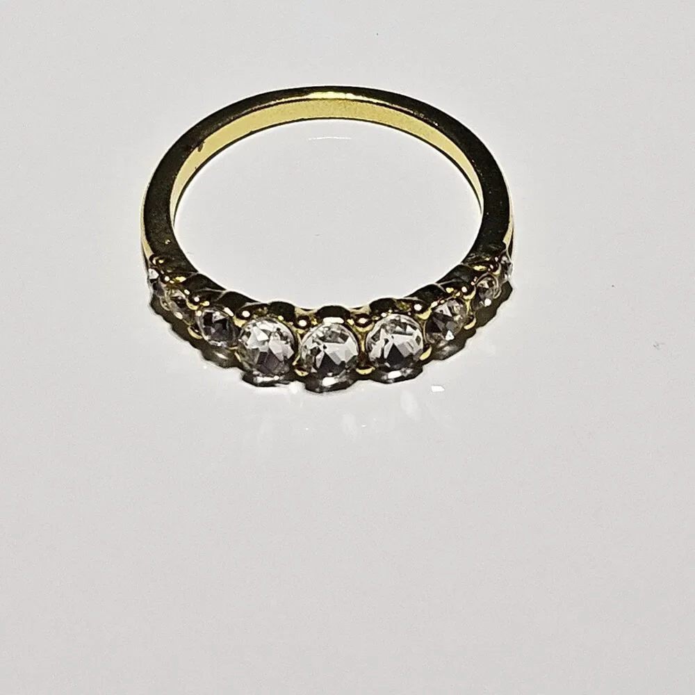 Gold Tone Clear Rhinestone Band Ring Size 7.5
